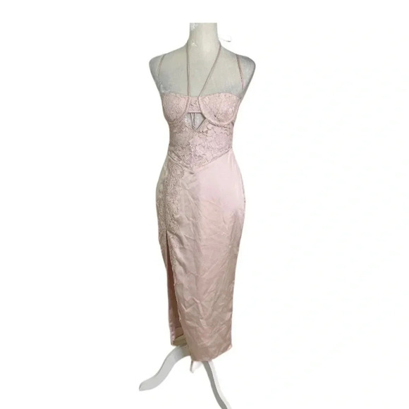 House of CB Lace Cutout Body Con Dress in Crystal Pale Pink Size S NWT - Picture 7 of 15